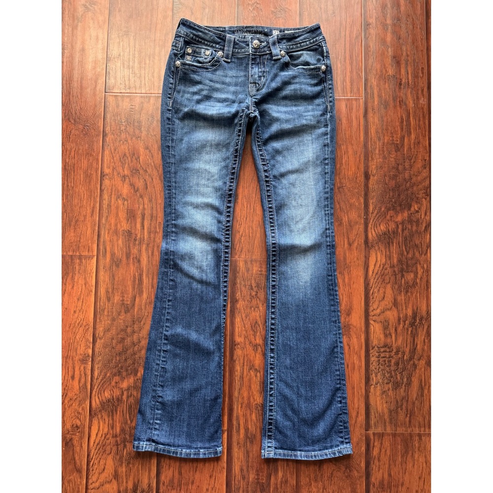 Miss Me Signature Bootcut Jeans Womens 27 Sequin Studded Rhinestone Y2K Low Rise - Picture 2 of 16
